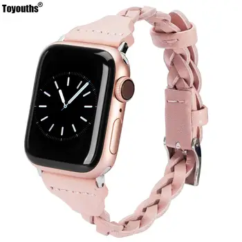 Toyouths Vezavi Usnjeni Trak za Apple Watch Band 42mm 38 mm 44 mm 40 mm za iwatch 5/4/3/2/1 zapestnica wristbelt Dodatki