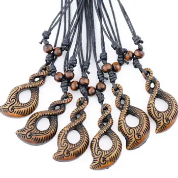 Debelo 12PCS imitacije kosti carving Maori ogrlica pulover verige vosek vrv nastavljiva dolžina ogrlica nakit darilo
