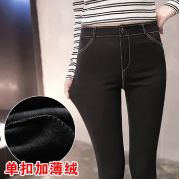 Nove zimske plus žamet debele ženske nosijo gamaše jeseni visoko pasu elastična sila toplo črne noge svinčnik ženske hlače