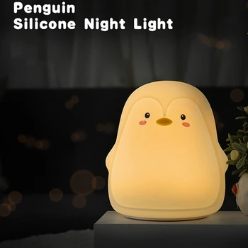 Pingvin Silikonski Touch Senzor Noč Lahka Akumulatorska 7 Barv Polnjenje prek kabla USB LED Nočna Lučka Za Otroke, Otroška Božična Darila