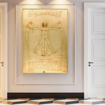 Klasične Slavni slika Vitruvian Man, Študija Razmerja, Leonardo da Vinci, Poster Tiskanje Wall Art Platno Slikarstvo Dekor