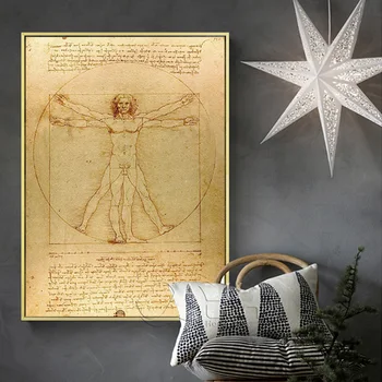 Klasične Slavni slika Vitruvian Man, Študija Razmerja, Leonardo da Vinci, Poster Tiskanje Wall Art Platno Slikarstvo Dekor