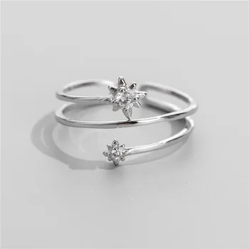 Sodrov S925 sterling srebro korejska različica šest opozoril star dvojno plast ženski prstan diamant osebno prstan nastavljiv