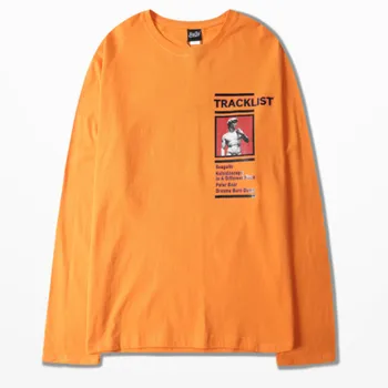 Gothic Pismo Print Majica S Kratkimi Rokavi, Dolgi Rokavi Moški Kanye West Vrh Tee Visoke Ulične Hip Hop Modo Oranžno Barvo Tee Shirt Homme Kot Velikost