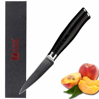Sunlong Odrezanje Nož 3,5-palčni Peeling nož Japonski Damask VG10 Jekla Sadje Nož Mikata Ročaj