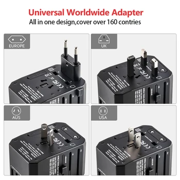 Rdxone Potovalni Adapter Mednarodni Univerzalni Napajalnik Vse-v-enem s 5 po vsem Svetu USB Polnilnik za UK/EU/ZDA/Azija
