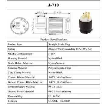15A 125V NAS VREDNOTIJO 5-15P Industrijske Vtičnice g AC 2Pole 3Wire Ozemljitev Plug Adapter UL/CUL certified Vtič Priključite Generator