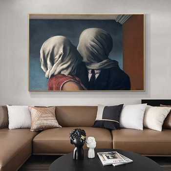 Slavni Umetnost Poljub Ljubimec Za Rene Magritte Platno Slikarstvo Plakatov in Fotografij Nadrealizma Wall Art Slike za Dekoracijo Doma