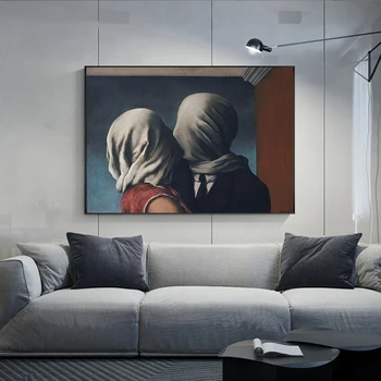 Slavni Umetnost Poljub Ljubimec Za Rene Magritte Platno Slikarstvo Plakatov in Fotografij Nadrealizma Wall Art Slike za Dekoracijo Doma