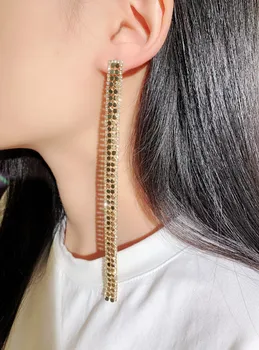 Nova Moda Korejski Dolgo Tassel Uhani Sequins Zlata Barva & Srebrna Barva Nosorogovo Uhani Visijo Ženski Nakit