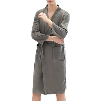 Moški Ženska Jeseni Vaflji, Pletene Kimono Kopel Haljo Proti-Vrat Belted Pas Vodo Absorpcijskega SPA Svoboden Dolgo Sleepwear z Žepi