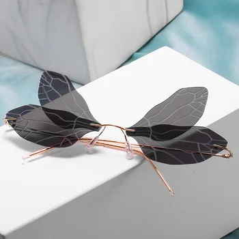 2020 nove dame sončna očala brez okvirjev osebnost dragonfly krila dvostranski ogledalo modni retro steampunk zložljiva sončna očala
