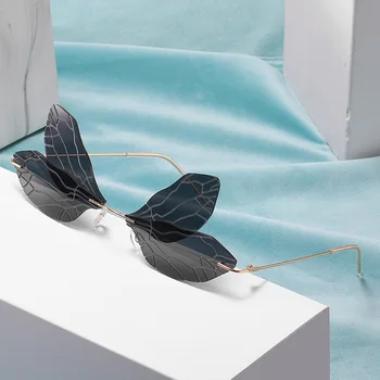 2020 nove dame sončna očala brez okvirjev osebnost dragonfly krila dvostranski ogledalo modni retro steampunk zložljiva sončna očala