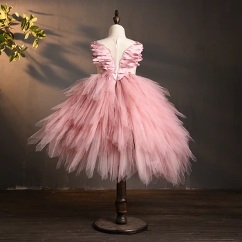 Elegantno Swan Kristalno Til Cvet Dekle Obleko za Poroko Otroci Pageant Večerno obleko Rojstni Pero Čipke Princesa Obleke