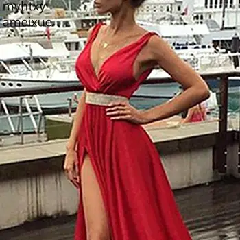 Visoka Kakovost Saten Seksi Poceni Temno Rdeče Večerne Obleke Dolgo Strani Split Zamah Vlak Dolgo Stranke Obleke Plus Velikost Haljo De Soiree