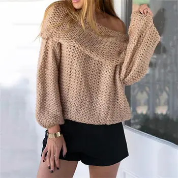 2019 nove vroče prodajo žensk pomlad jesen poševnica vratu priložnostne pleteni pulover ženske, svoboden off-the-ramo pulover