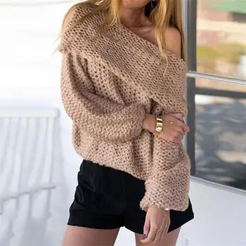 2019 nove vroče prodajo žensk pomlad jesen poševnica vratu priložnostne pleteni pulover ženske, svoboden off-the-ramo pulover