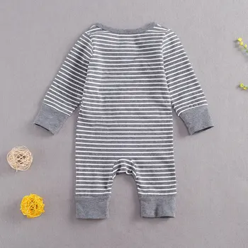 Dojenčka Newborn Baby Prugasta Romper Dolg Rokav O-vratu Jumpsuit Malčka Otroci Gumb-up Obleko za Pomlad Jesen
