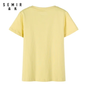 SEMIR Ženske kratke oplaščeni T-shirt 2020 poletje novo osebnost fashion design bombaž udobno krog vratu T-shirt vrh