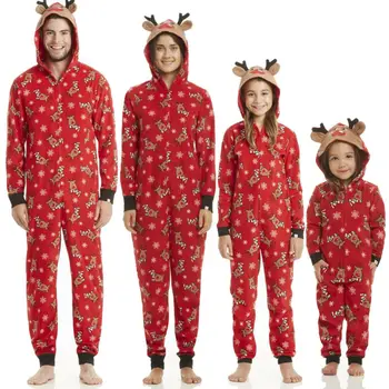 Božič Družinski Otroci Odraslih se Ujemanje Božičnih Pižamo Pjs Določa 3D Ušesa Hooded Jelenov Jumpsuit Hoodies Priložnostne Obleko More Darilo