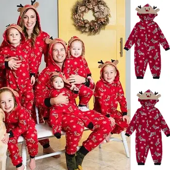 Božič Družinski Otroci Odraslih se Ujemanje Božičnih Pižamo Pjs Določa 3D Ušesa Hooded Jelenov Jumpsuit Hoodies Priložnostne Obleko More Darilo