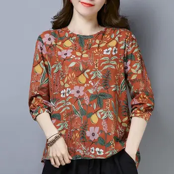 Bombaž Perilo Majica Plus Velikost Ženske Oblačila Z Dolgimi Rokavi Top Cvetlični Letnik Bluzo Gospe Priložnostne 2020 Žensko