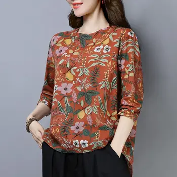 Bombaž Perilo Majica Plus Velikost Ženske Oblačila Z Dolgimi Rokavi Top Cvetlični Letnik Bluzo Gospe Priložnostne 2020 Žensko