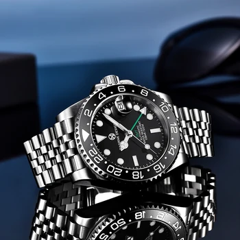 PAGRNE DESIGN Luksuznih Modnih Mens Ure 40 mm GMT Avtomatsko Mehansko uro Safirno Steklo 100M Klasičen Moški Nepremočljiva Watch