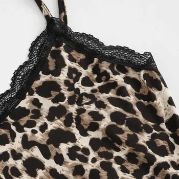Novo Leopard tiskanja jumpsuit Leopard tiskanja pižamo nastavite leopard Tiskanja Perilo Svileno spodnje Perilo Sleepwear Nightdress Pižamo Saten