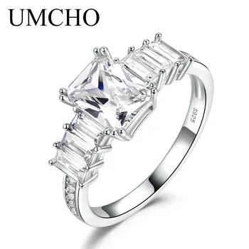 UMCHO Jasno Cirkon Luxury Real 925 Sterling Silver Obroči za Ženske Zaročni Prstan Srebro 925 dragih kamnov Nakit Fine Nakit