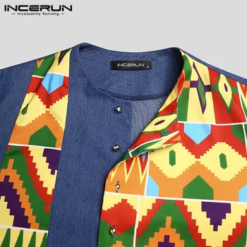 2021 Etnične Slog Moških Shirt Tiskanje Mozaik Ulične Dolg Rokav Gumb Priložnostne Dashiki Afriške Srajce Moda Camisas INCERUN