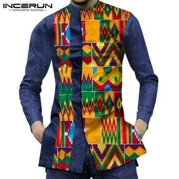 2021 Etnične Slog Moških Shirt Tiskanje Mozaik Ulične Dolg Rokav Gumb Priložnostne Dashiki Afriške Srajce Moda Camisas INCERUN