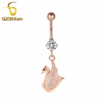G23titan Rose Gold Barvi Kirurškega Jekla Swan Popka Piercing Nakit Kristalno Trebuh Gumb Obroči Ženske, Nakit Telo