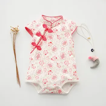 Baby Dekle Poletje Cvet Bombaža Trikotnik Cheongsam igralne obleke Za Novorojenčke Moda Malčka Obleko Šport Jumpsuit za Malčke Oblačila, ki