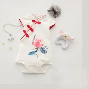 Baby Dekle Poletje Cvet Bombaža Trikotnik Cheongsam igralne obleke Za Novorojenčke Moda Malčka Obleko Šport Jumpsuit za Malčke Oblačila, ki