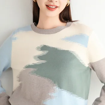 Adohon 2020 ženska pozimi puloverje jeseni pleteni Puloverji Visoke Kakovosti Toplo Ženski zadebelitev O-vratu mozaik