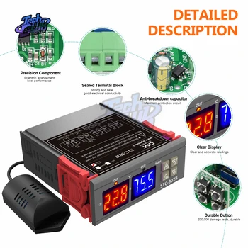STC-3028 Digitalni Termostat Hygrostat Temperatura Vlažnost Upravljavca AC 110V-220V DC12V Regulator za Ogrevanje Hlajenje, Nadzor