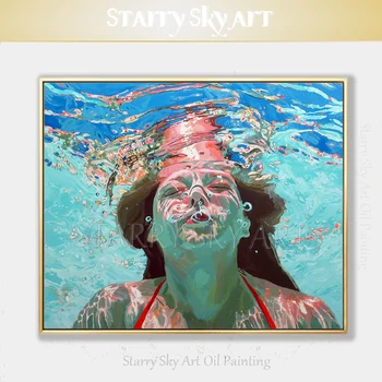 Vrh Umetnik Ročno poslikano Visoke Kakovosti Impresionizem Plavalec Portret Oljna slika na Platnu Lepa Gospa Potapljanje Oljno sliko
