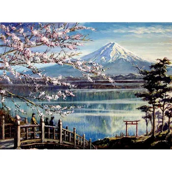 Celoten Kvadratni/Krog Diamond 5D DIY Diamond Slikarstvo Sakura in sneg gorskih Needlework Vezenje Navzkrižno Šiv Nosorogovo Dekor