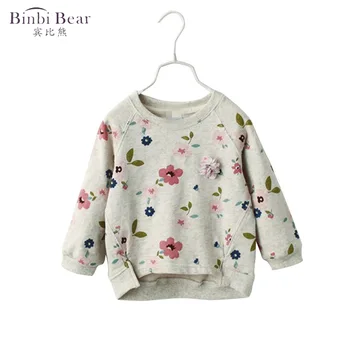 Binbi Medved 2020 Jeseni in Pozimi Dekleta Dolgo rokavi T-shirt Dno Majica Sveže Cvetje Krog Vratu Ženski Baby Jopica