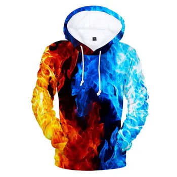Prowow Rumena in modra 3D ogenj jeseni moške jopice dame jopiči premagati zimo lep hooded moški puloverji s kapuco hip hop oblačila