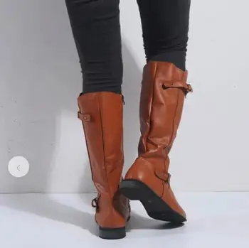 Ženske Čevlji Modni Zimskih nizkih Petah, Vroče Prodaje PU Usnja Ženske Škornji Visoki Škornji Priložnostne Zapatos Mujer Sapato 4X021