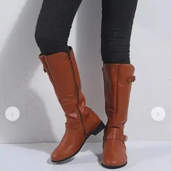 Ženske Čevlji Modni Zimskih nizkih Petah, Vroče Prodaje PU Usnja Ženske Škornji Visoki Škornji Priložnostne Zapatos Mujer Sapato 4X021