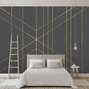Po meri Zidana Stena Slikarstvo 3D Geometrijskih Zlato Linije, Sodobno Preprost Dnevni Prostor Kavč, TV Ozadju Dekorativne Stenske Foto Tapete