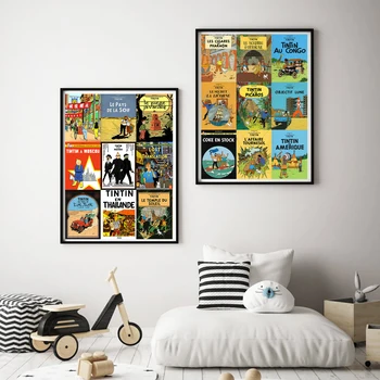 Adventures of Tintin Stripi Zajema Plakati Letnik Kraft Platno Slikarstvo Klasičnih Stenske Nalepke Wall Art za Vrtec Otroci Spalnica