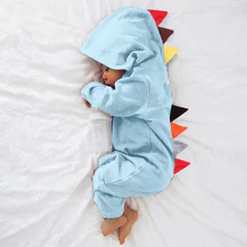 2020 Malčke Baby Romper Fant Dekleta Dinozaver Slog Mozaik Romper Jumpsuit Hooded Obleke Jeseni, Pozimi Otroška Oblačila Onesie