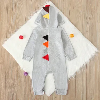 2020 Malčke Baby Romper Fant Dekleta Dinozaver Slog Mozaik Romper Jumpsuit Hooded Obleke Jeseni, Pozimi Otroška Oblačila Onesie