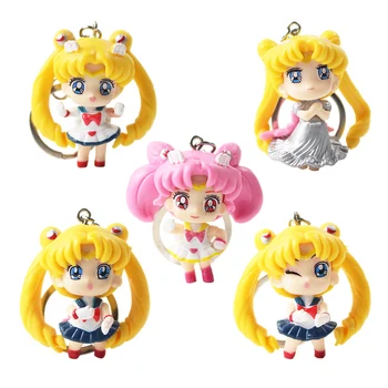 5pcs/veliko Sailor Moon Številke Mornar Chibi Luna Keychains Petit Chára Precej Guardian Princesa Vedrino Keyrings Model Igrače