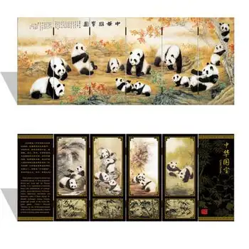 Urad Tabela MINI Zložljiv Zasloni 6 Pridružil Plošče Dekorativno Barvanje Lesa Byobu Panda Kitajski Državni Zaklad