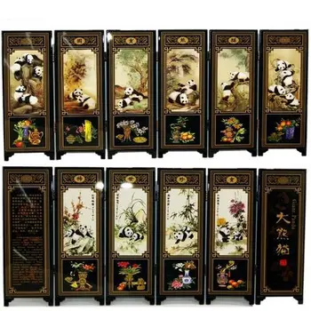 Urad Tabela MINI Zložljiv Zasloni 6 Pridružil Plošče Dekorativno Barvanje Lesa Byobu Panda Kitajski Državni Zaklad